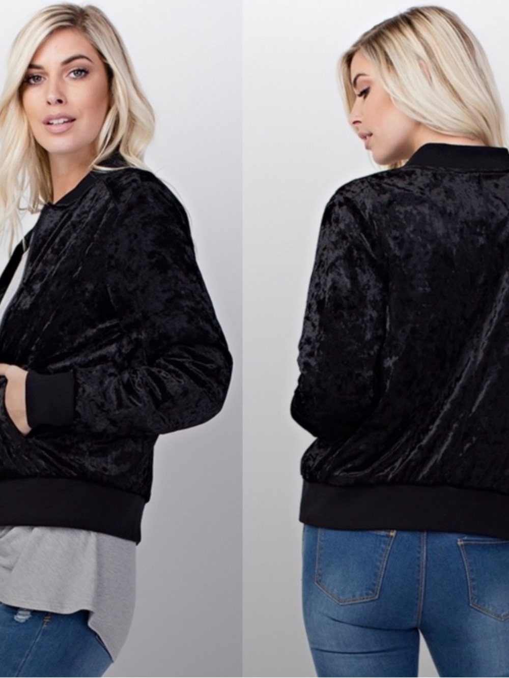 Cloud Chaser Black Crushed Velvet Bomber Jacket